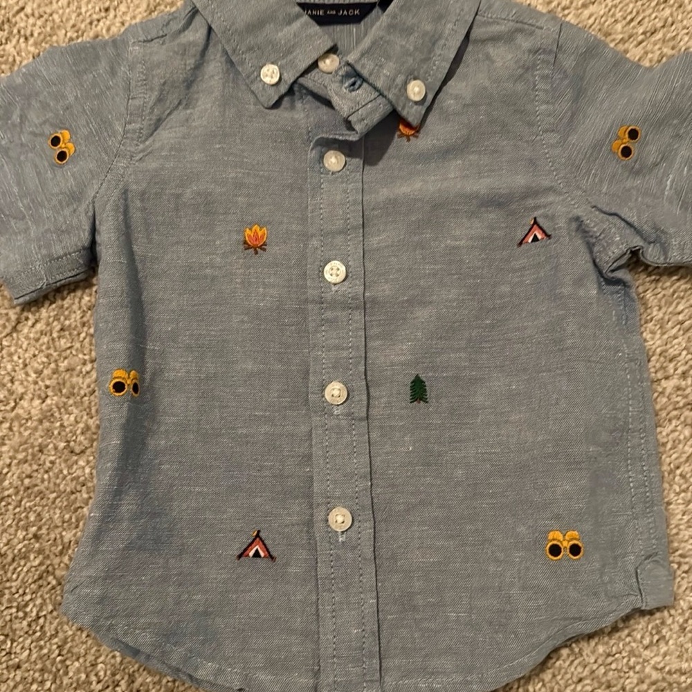 Blue Kids Shirt with Embroidered Accents